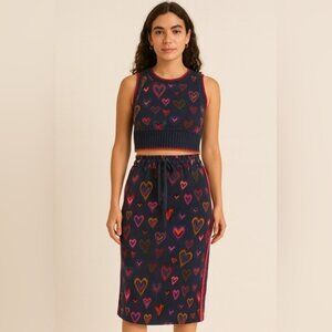 FARM Rio Multicolor Heart Print Knit Set (Top & Skirt /2pc Set) – Size PP (XS)